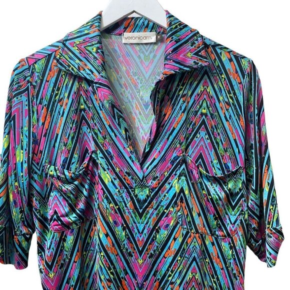 VeronicaM Shirt Dress Medium Luxe Stretch Jersey Pullover Short Sleeve Turquoise - Picture 2 of 12